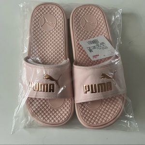 NWT PUMA AUTHENTIC COOL CAT BOLD WOMENS CLOUD PINK GOLD SLIP ON SLIDES SANDALS